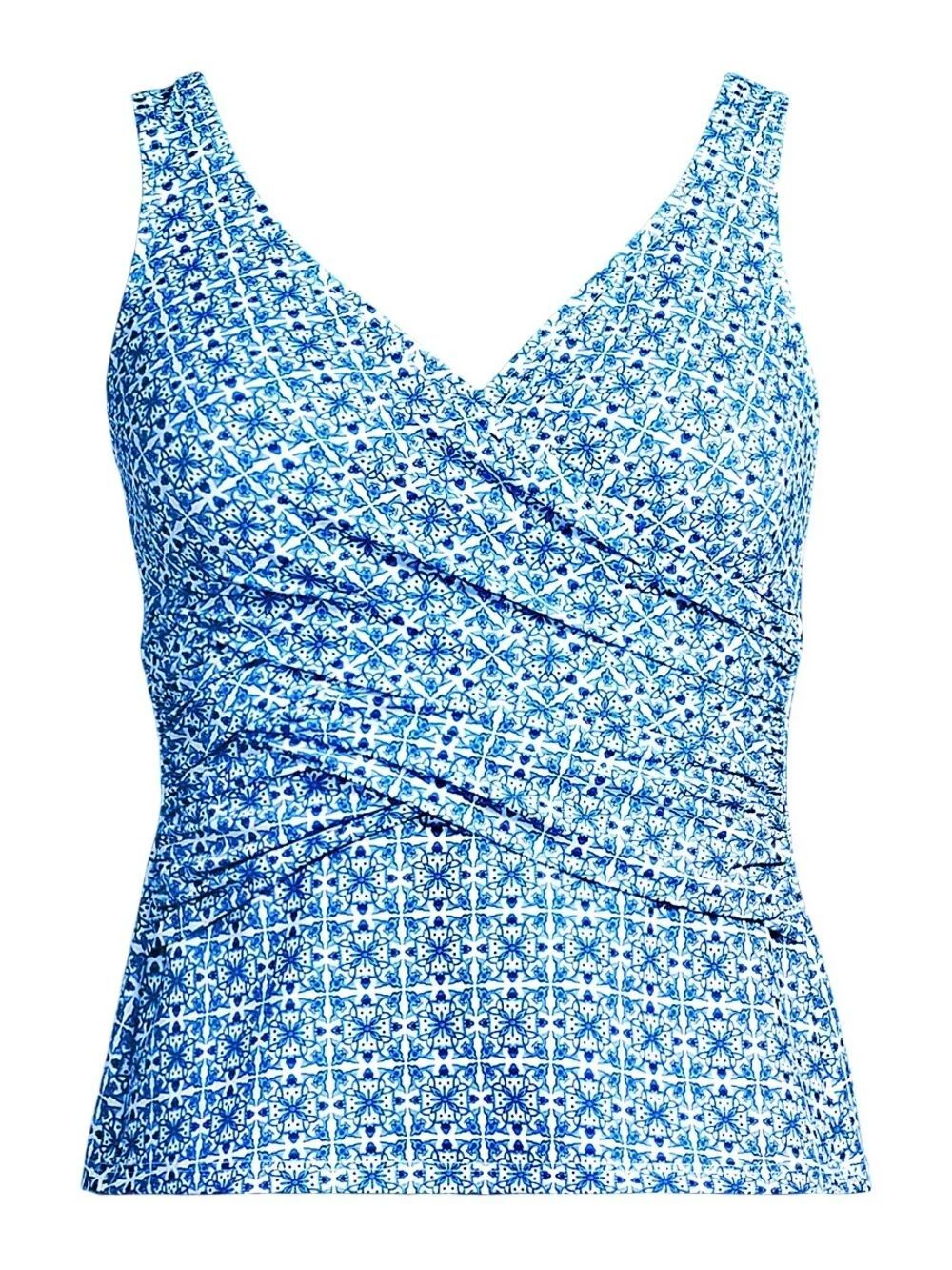 Land's End Plus Size tankini top soft cup white mosaic mini tile print 16W